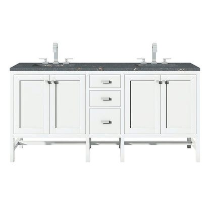 James Martin - Addison 72" Double Vanity, Glossy White w/ 3 CM Parisien Bleu Silestone Top - E444-V72-GW-3PBL view 1