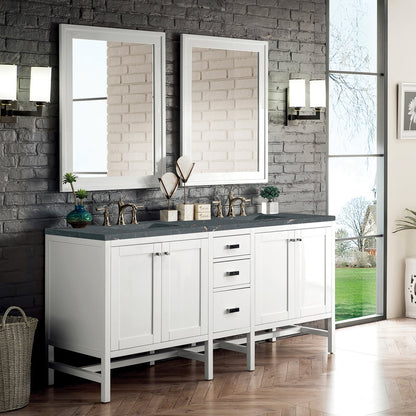 James Martin - Addison 72" Double Vanity, Glossy White w/ 3 CM Parisien Bleu Silestone Top - E444-V72-GW-3PBL view 3