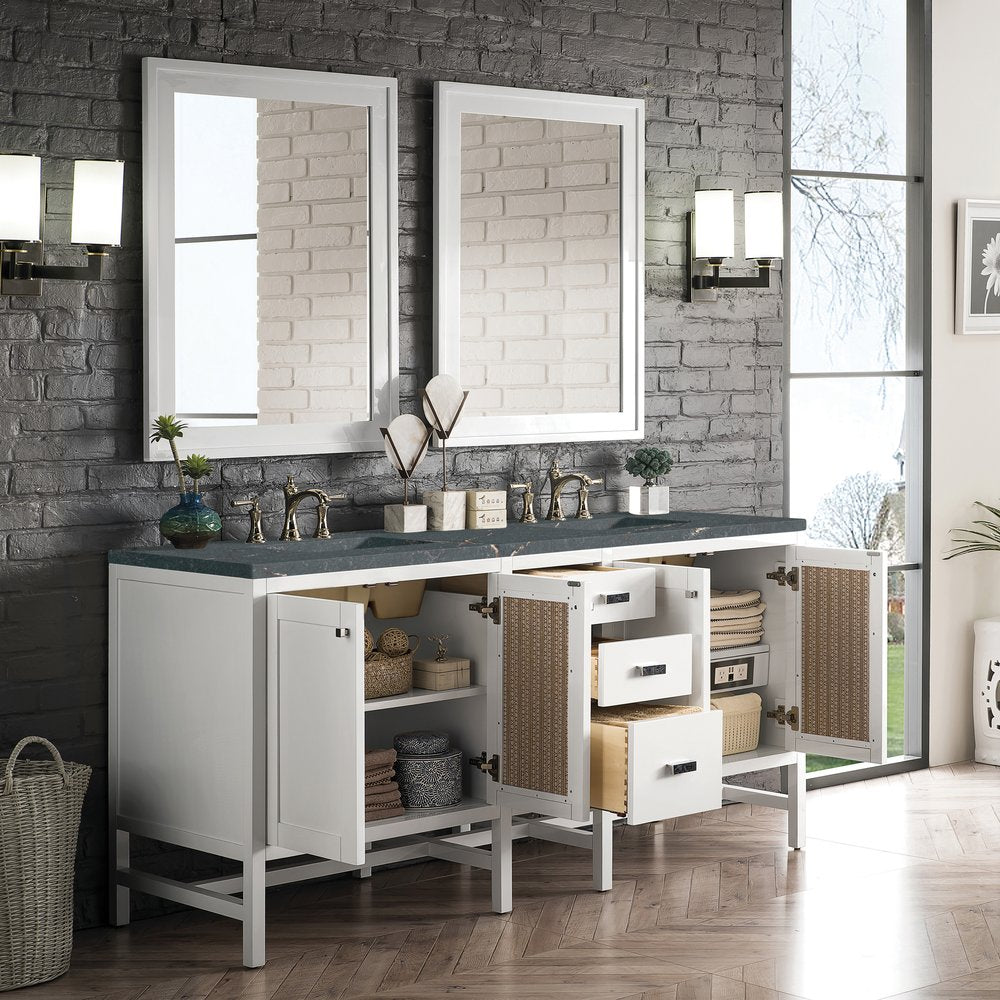 James Martin - Addison 72" Double Vanity, Glossy White w/ 3 CM Parisien Bleu Silestone Top - E444-V72-GW-3PBL view 4