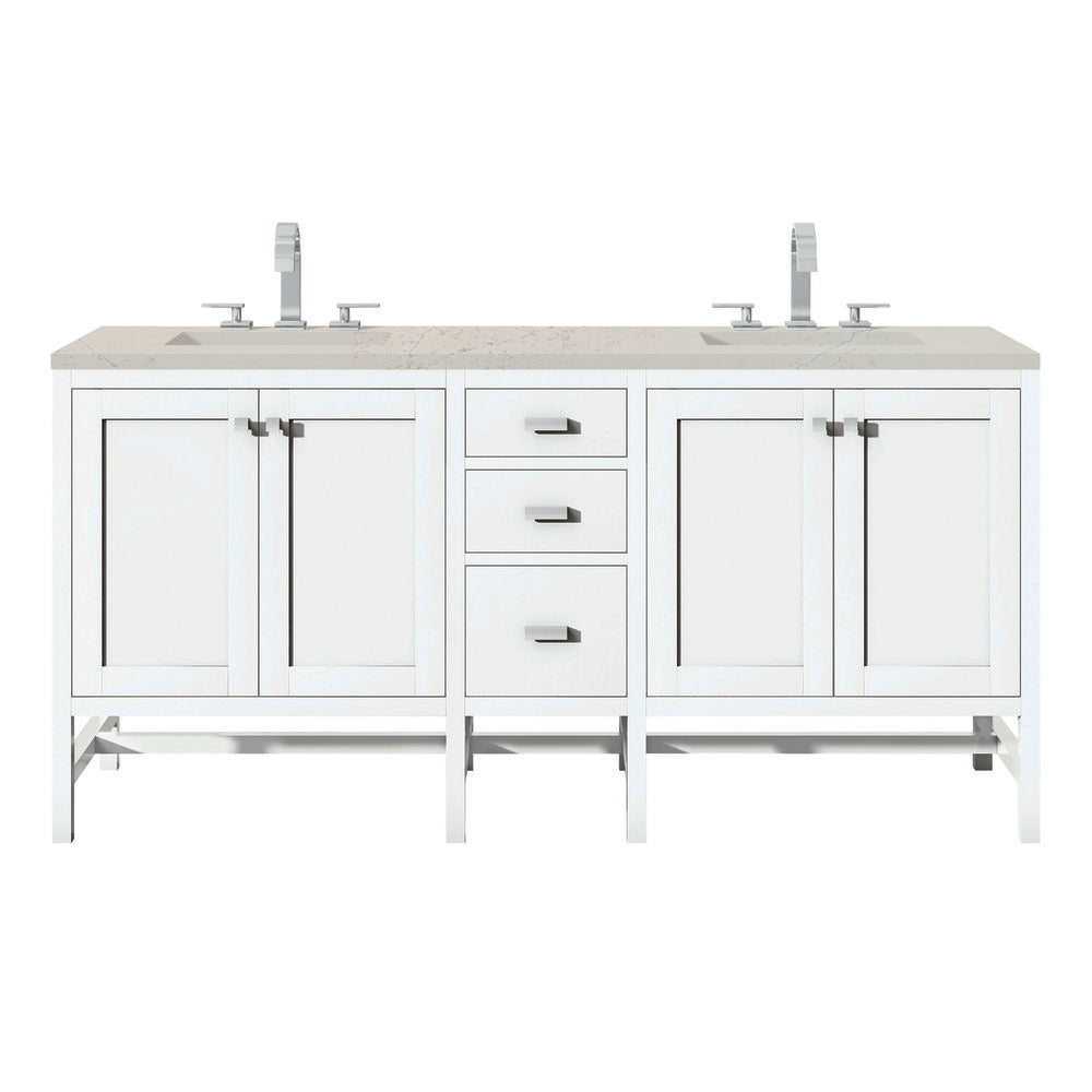 James Martin - Addison 72" Double Vanity, Glossy White, w/ 3 CM Siberian Silestone Top - E444-V72-GW-3SFR view 1