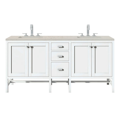 James Martin - Addison 72" Double Vanity, Glossy White, w/ 3 CM Siberian Silestone Top - E444-V72-GW-3SFR view 1