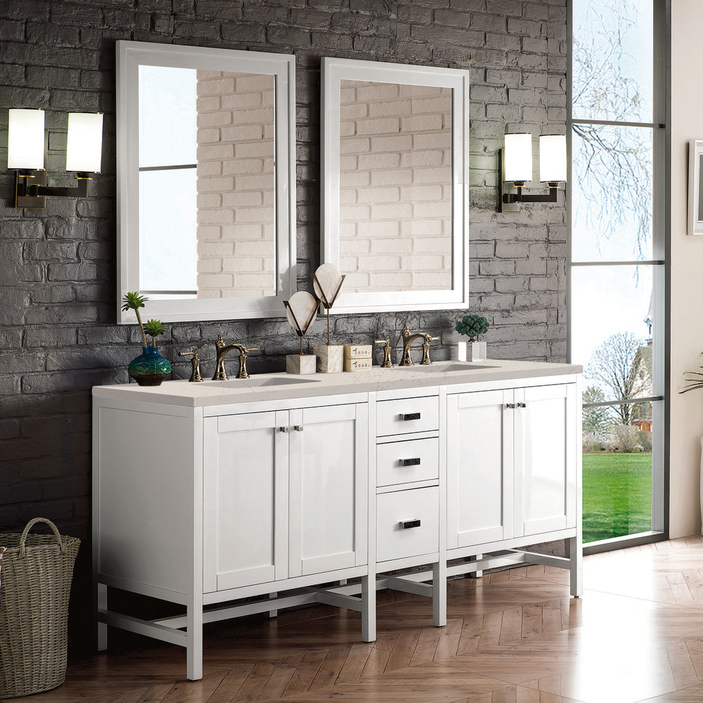 James Martin - Addison 72" Double Vanity, Glossy White, w/ 3 CM Siberian Silestone Top - E444-V72-GW-3SFR view 2