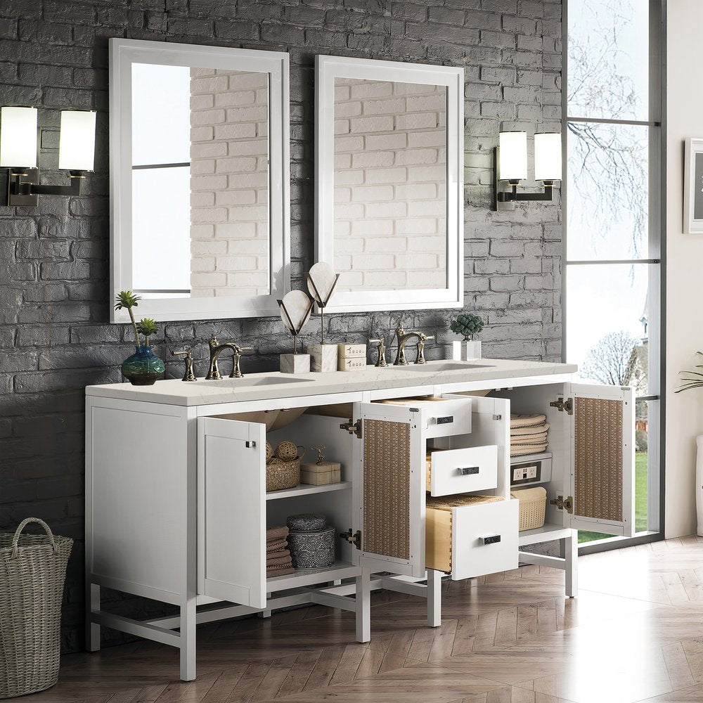 James Martin - Addison 72" Double Vanity, Glossy White, w/ 3 CM Siberian Silestone Top - E444-V72-GW-3SFR view 3