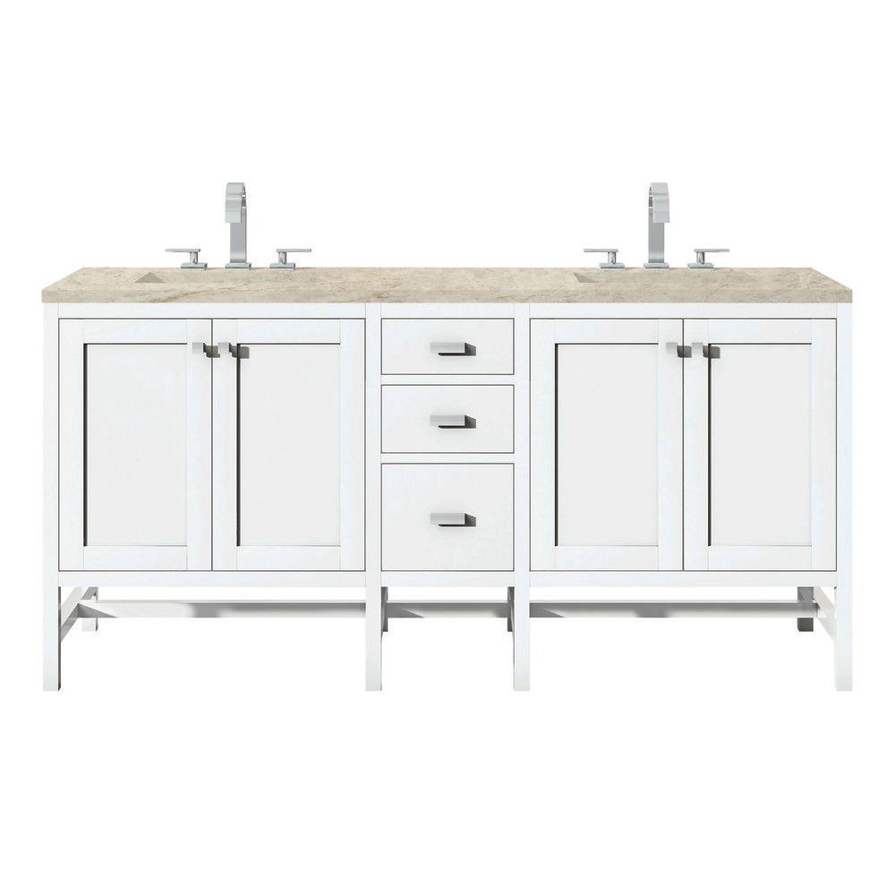 James Martin - Addison 72" Double Vanity, Glossy White, w/ 3 CM Tajnar Eclos Top - E444-V72-GW-3TJR view 1