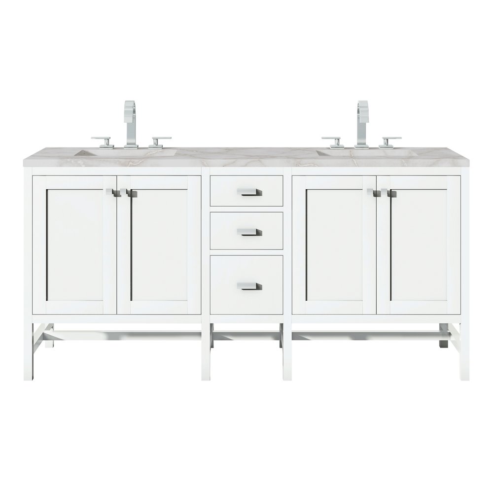 James Martin - Addison 72" Double Vanity, Glossy White w/ 3 CM Victorian Silver Silestone Top - E444-V72-GW-3VSL view 1