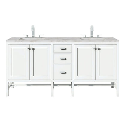 James Martin - Addison 72" Double Vanity, Glossy White w/ 3 CM Victorian Silver Silestone Top - E444-V72-GW-3VSL view 1