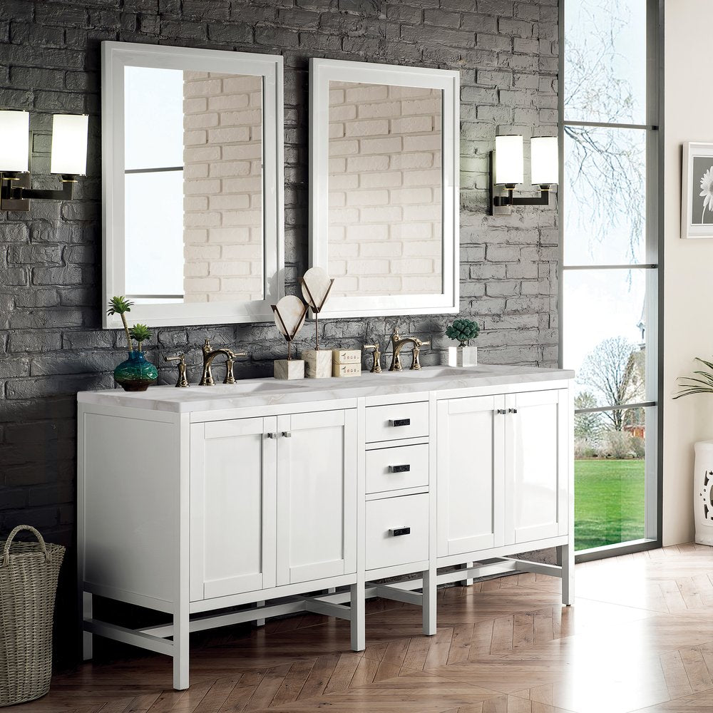 James Martin - Addison 72" Double Vanity, Glossy White w/ 3 CM Victorian Silver Silestone Top - E444-V72-GW-3VSL view 3