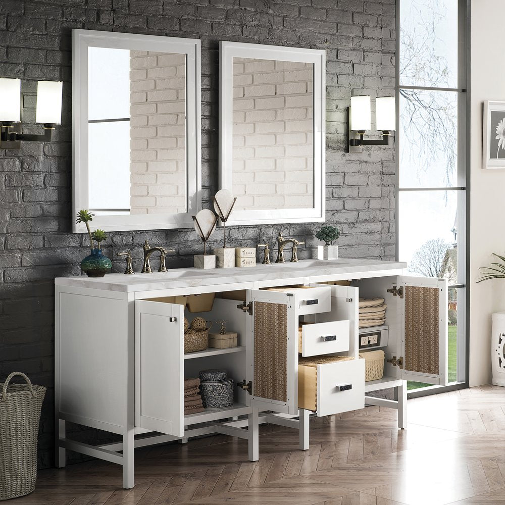 James Martin - Addison 72" Double Vanity, Glossy White w/ 3 CM Victorian Silver Silestone Top - E444-V72-GW-3VSL view 4