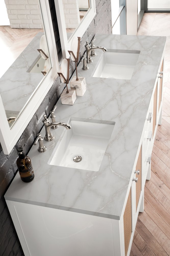 James Martin - Addison 72" Double Vanity, Glossy White w/ 3 CM Victorian Silver Silestone Top - E444-V72-GW-3VSL view 5