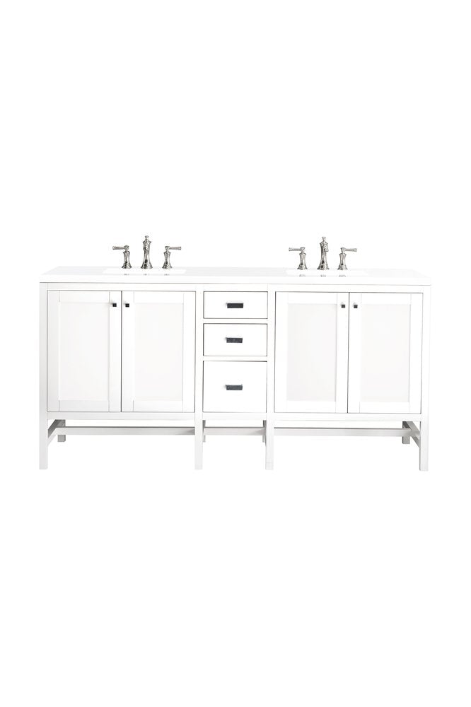 James Martin - Addison 72" Double Vanity, Glossy White w/ 3 CM White Zeus Silestone Top - E444-V72-GW-3WZ view 1