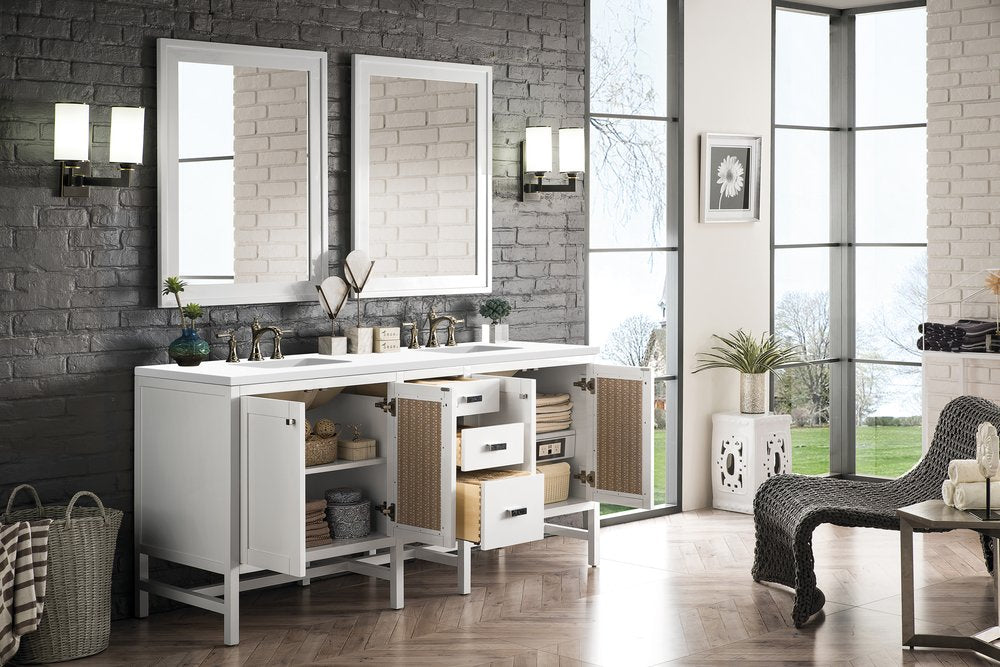 James Martin - Addison 72" Double Vanity, Glossy White w/ 3 CM White Zeus Silestone Top - E444-V72-GW-3WZ view 3