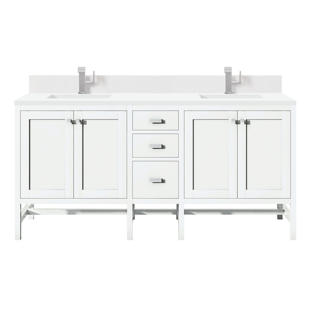 James Martin - Addison 72" Double Vanity, Glossy White w/ Single Hole 3 CM White Zeus Silestone Top & Backsplash - E444-V72-GW-1WZ view 1