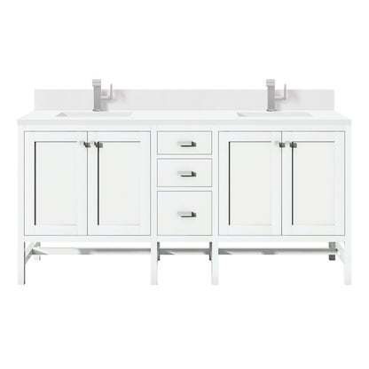 James Martin - Addison 72" Double Vanity, Glossy White w/ Single Hole 3 CM White Zeus Silestone Top & Backsplash - E444-V72-GW-1WZ view 1