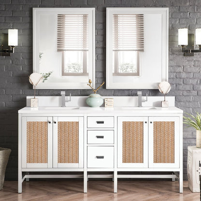 James Martin - Addison 72" Double Vanity, Glossy White w/ Single Hole 3 CM White Zeus Silestone Top & Backsplash - E444-V72-GW-1WZ view 2