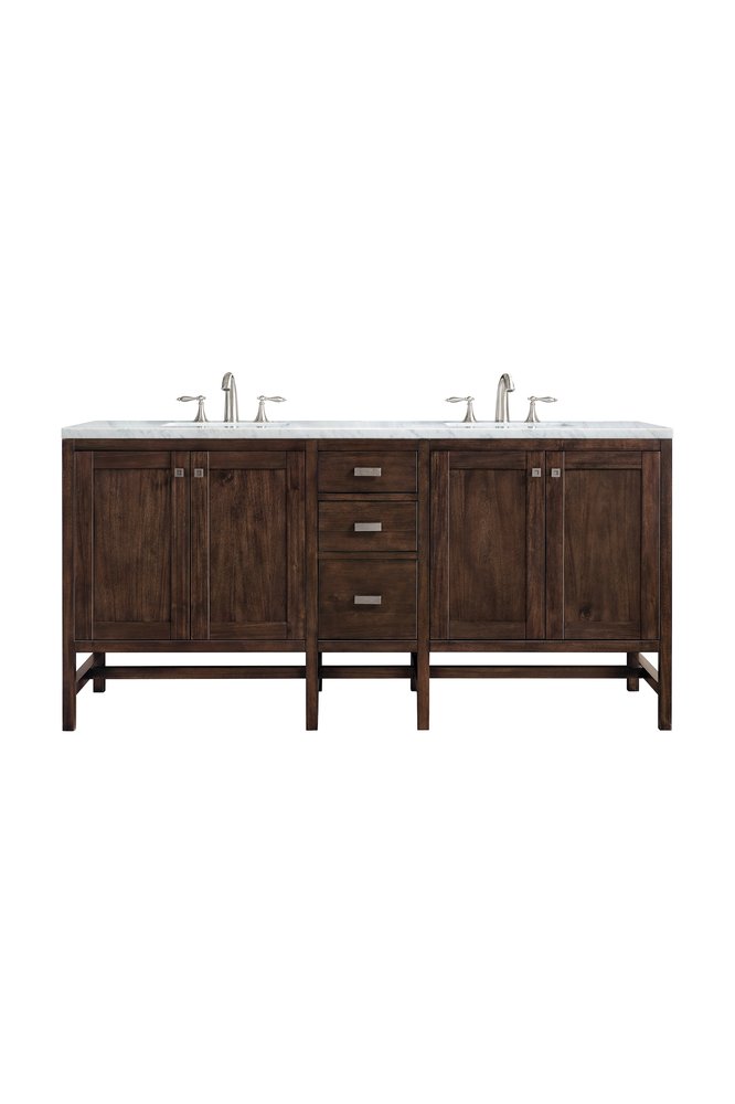 James Martin - Addison 72" Double Vanity, Mid-Century Acacia w/ 3 CM Carrara White Top - E444-V72-MCA-3CAR view 1