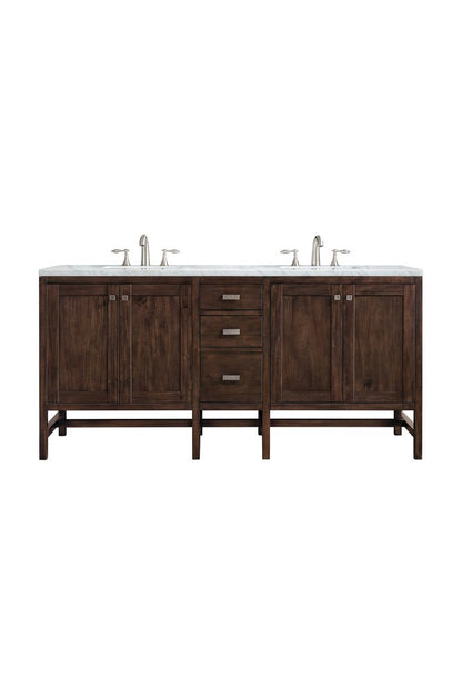 James Martin - Addison 72" Double Vanity, Mid-Century Acacia w/ 3 CM Carrara White Top - E444-V72-MCA-3CAR view 1