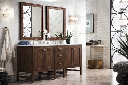 James Martin - Addison 72" Double Vanity, Mid-Century Acacia w/ 3 CM Carrara White Top - E444-V72-MCA-3CAR view 3