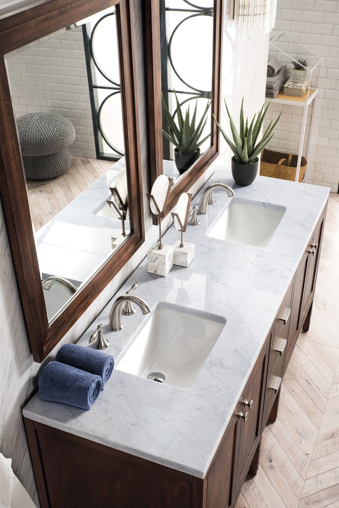James Martin - Addison 72" Double Vanity, Mid-Century Acacia w/ 3 CM Carrara White Top - E444-V72-MCA-3CAR view 5