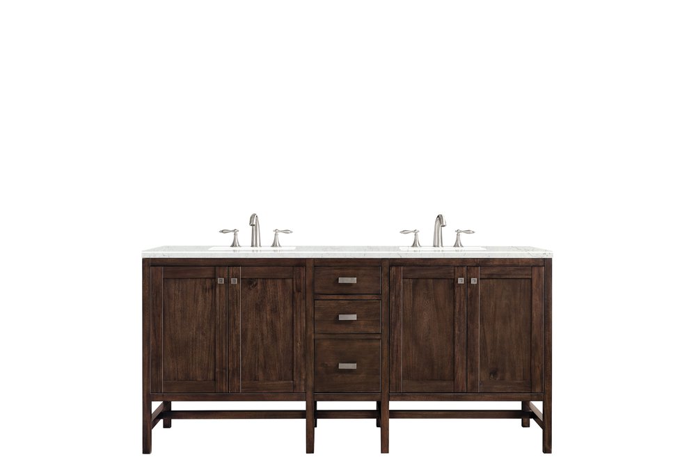 James Martin - Addison 72" Double Vanity, Mid-Century Acacia w/ 3 CM Eternal Jasmine Pearl Silestone Top - E444-V72-MCA-3EJP view 1