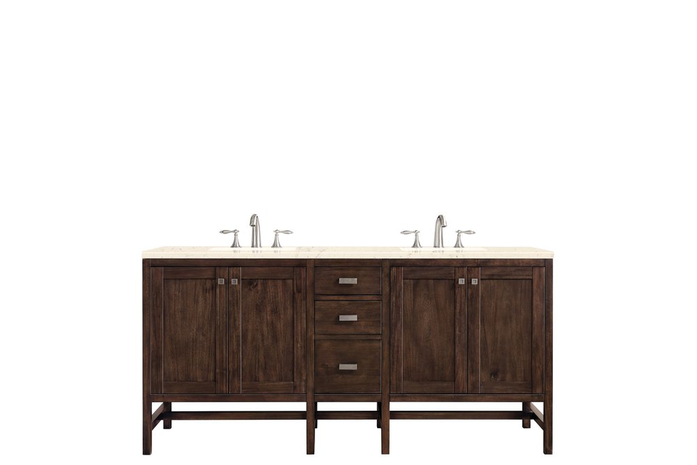 James Martin - Addison 72" Double Vanity, Mid-Century Acacia w/ 3 CM Eternal Marfil Silestone Top - E444-V72-MCA-3EMR view 1