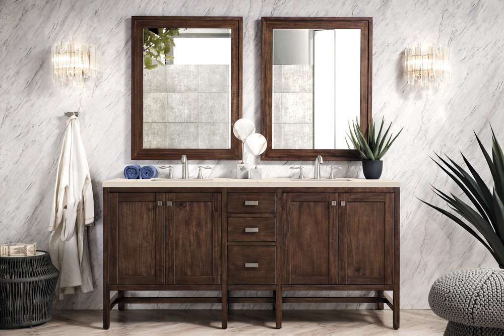 James Martin - Addison 72" Double Vanity, Mid-Century Acacia w/ 3 CM Eternal Marfil Silestone Top - E444-V72-MCA-3EMR view 2