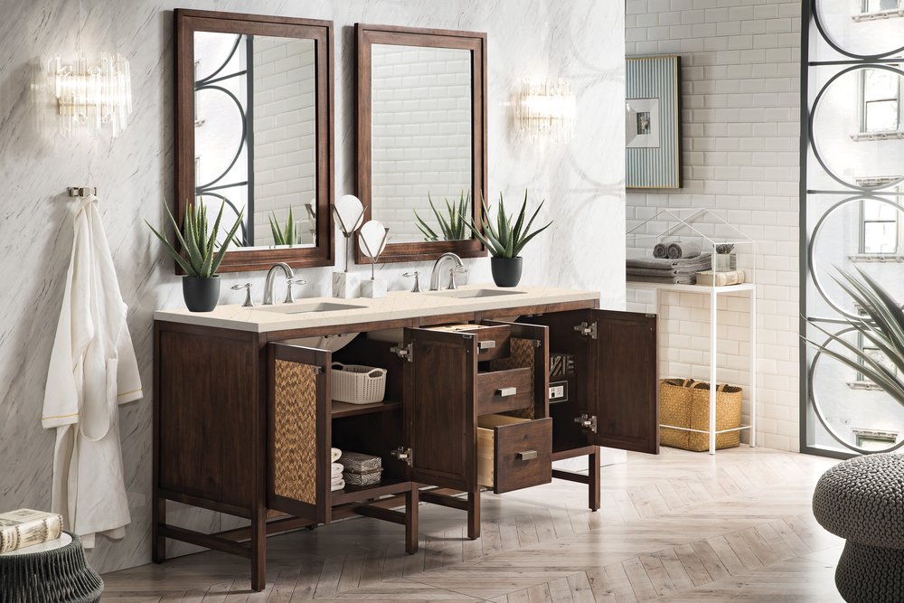 James Martin - Addison 72" Double Vanity, Mid-Century Acacia w/ 3 CM Eternal Marfil Silestone Top - E444-V72-MCA-3EMR view 4