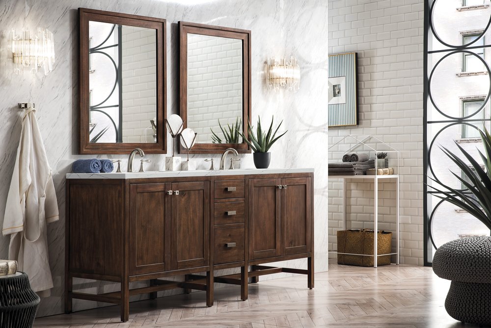 James Martin - Addison 72" Double Vanity, Mid-Century Acacia w/ 3 CM Ethereal Noctis Silestone Top - E444-V72-MCA-3ENC view 3