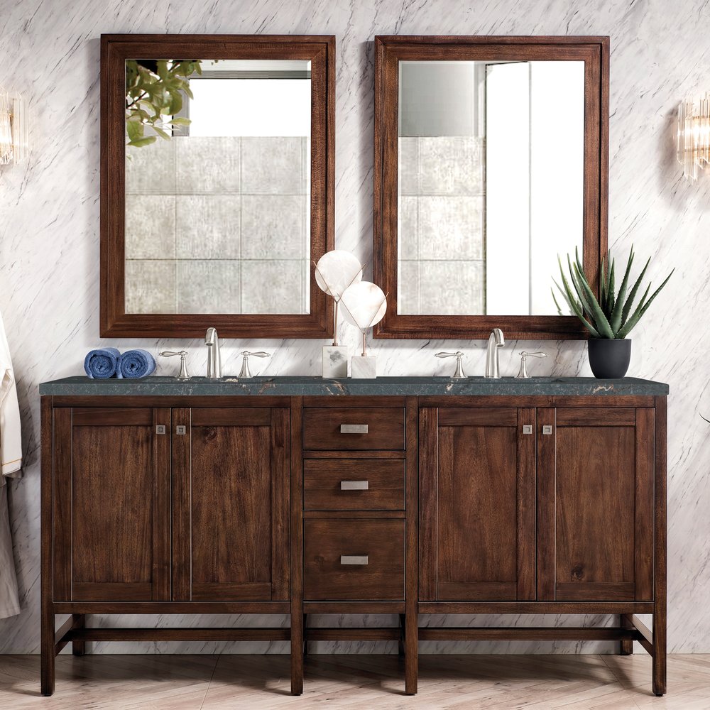 James Martin - Addison 72" Double Vanity, Mid-Century Acacia w/ 3 CM Parisien Bleu Silestone Top - E444-V72-MCA-3PBL view 2
