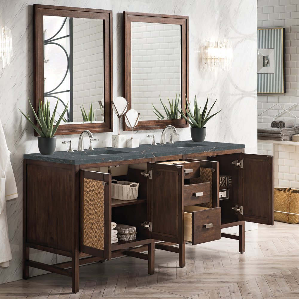 James Martin - Addison 72" Double Vanity, Mid-Century Acacia w/ 3 CM Parisien Bleu Silestone Top - E444-V72-MCA-3PBL view 4