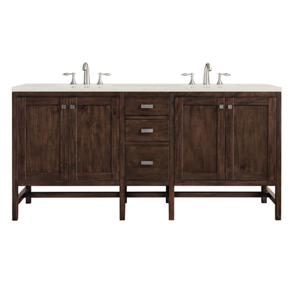 James Martin - Addison 72" Double Vanity, Mid-Century Acacia, w/ 3 CM Siberian Silestone Top - E444-V72-MCA-3SFR view 1