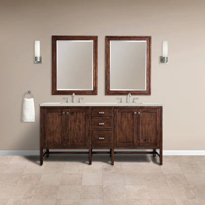 James Martin - Addison 72" Double Vanity, Mid-Century Acacia, w/ 3 CM Siberian Silestone Top - E444-V72-MCA-3SFR view 2
