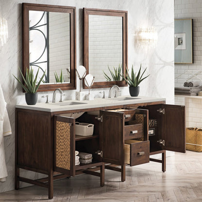 James Martin - Addison 72" Double Vanity, Mid-Century Acacia, w/ 3 CM Siberian Silestone Top - E444-V72-MCA-3SFR view 3