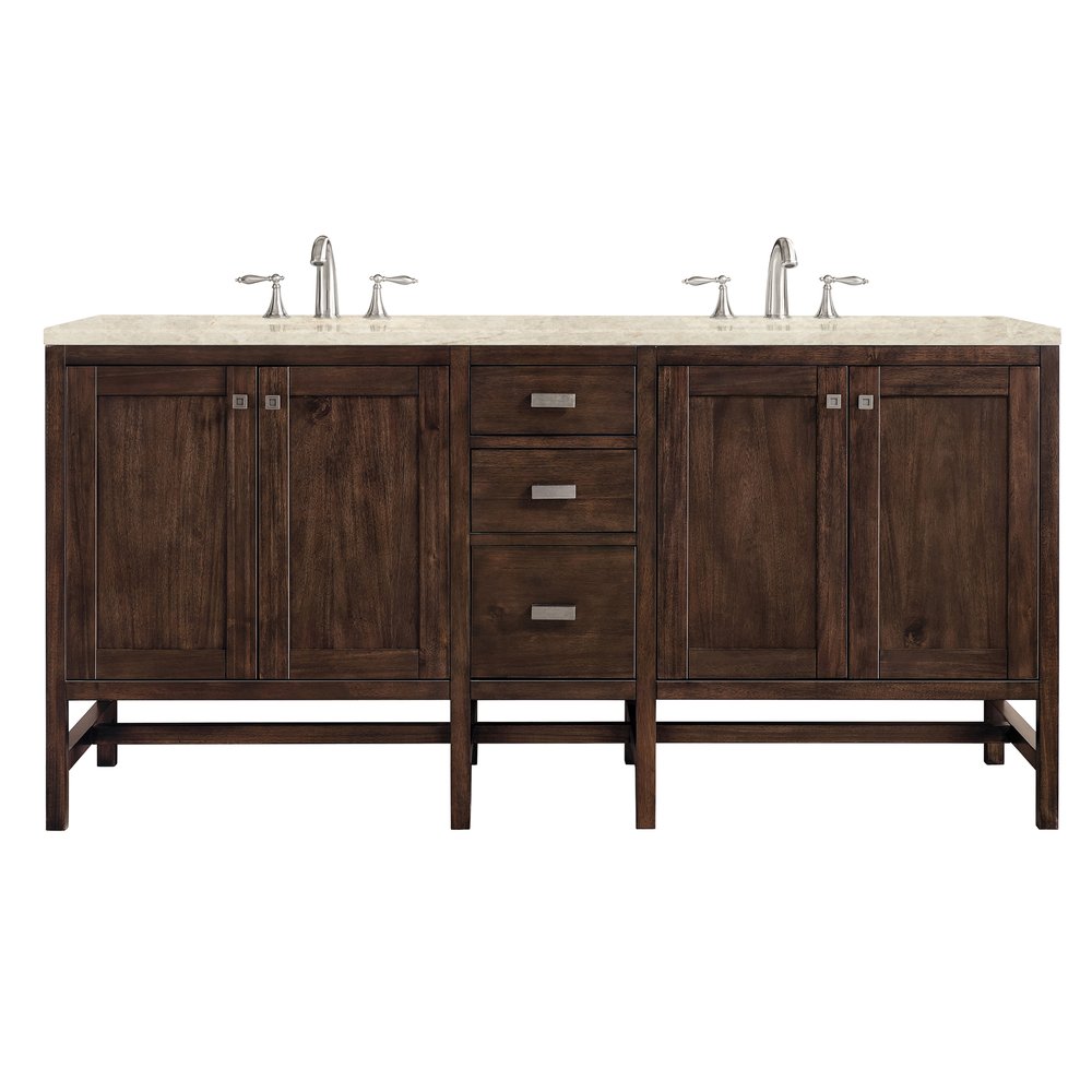 James Martin - Addison 72" Double Vanity, Mid-Century Acacia, w/ 3 CM Tajnar Eclos Top - E444-V72-MCA-3TJR view 1
