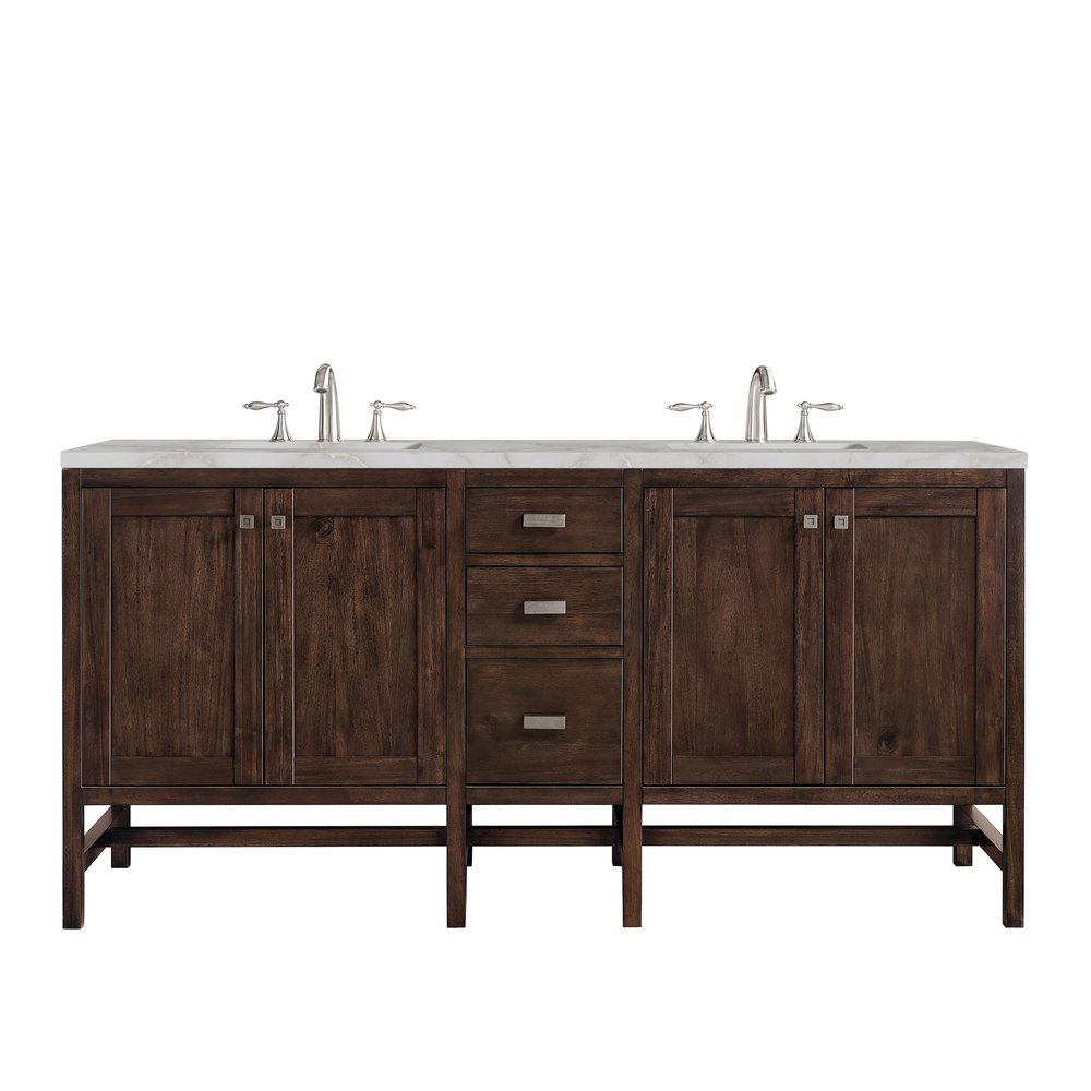 James Martin - Addison 72" Double Vanity, Mid-Century Acacia w/ 3 CM Victorian Silver Silestone Top - E444-V72-MCA-3VSL view 1