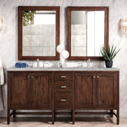 James Martin - Addison 72" Double Vanity, Mid-Century Acacia w/ 3 CM Victorian Silver Silestone Top - E444-V72-MCA-3VSL view 2
