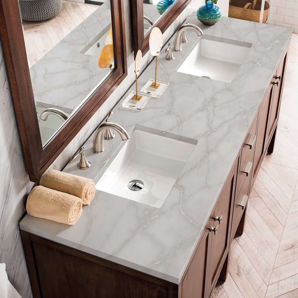 James Martin - Addison 72" Double Vanity, Mid-Century Acacia w/ 3 CM Victorian Silver Silestone Top - E444-V72-MCA-3VSL view 5