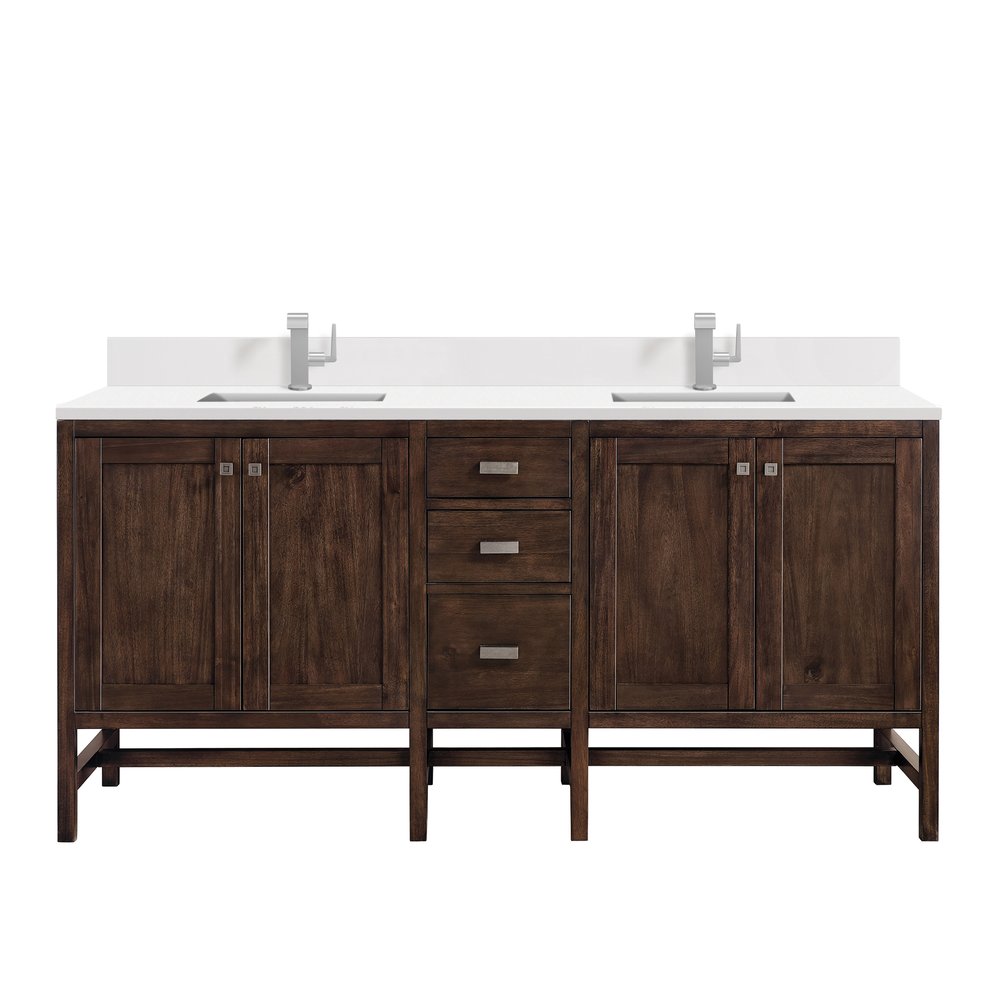 James Martin - Addison 72" Double Vanity, Mid-Century Acacia w/ Single Hole 3 CM White Zeus Silestone Top & Backsplash - E444-V72-MCA-1WZ view 1