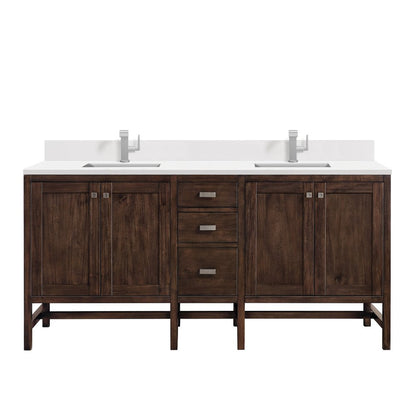 James Martin - Addison 72" Double Vanity, Mid-Century Acacia w/ Single Hole 3 CM White Zeus Silestone Top & Backsplash - E444-V72-MCA-1WZ view 1