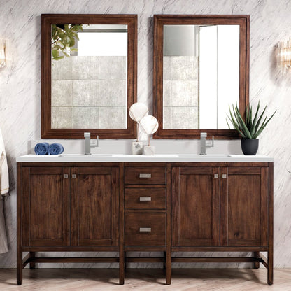 James Martin - Addison 72" Double Vanity, Mid-Century Acacia w/ Single Hole 3 CM White Zeus Silestone Top & Backsplash - E444-V72-MCA-1WZ view 2