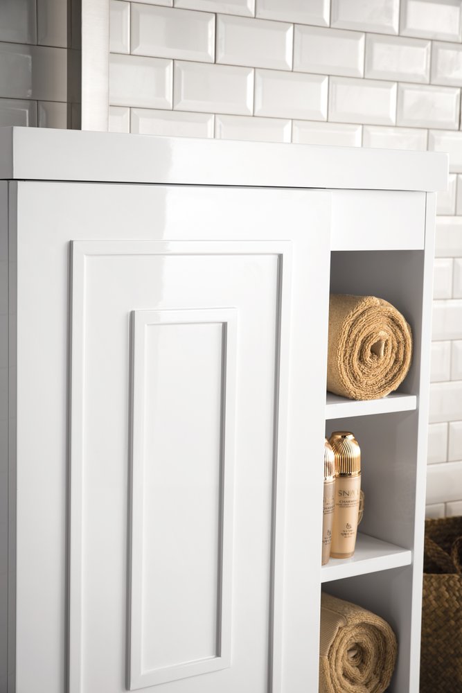 James Martin - Alicante 24" Single Vanity, Glossy White, Brushed Nickel w/ White Glossy Composite Stone Top - E110V24GWBNKWG view 4