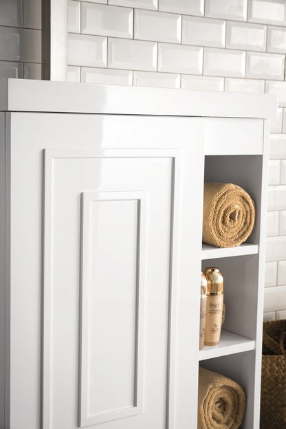 James Martin - Alicante 24" Single Vanity, Glossy White, Brushed Nickel w/ White Glossy Composite Stone Top - E110V24GWBNKWG view 4