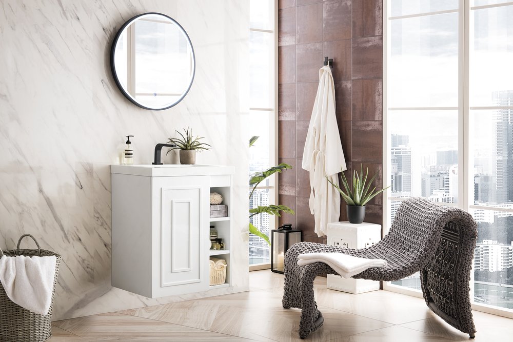 James Martin - Alicante 24" Single Vanity, Glossy White w/ White Glossy Composite Stone Top - E110V24GWWG view 3