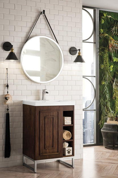 James Martin - Alicante 24" Single Vanity, Mid-Century Acacia, Brushed Nickel w/ White Glossy Composite Stone Top - E110V24MCABNKWG view 3