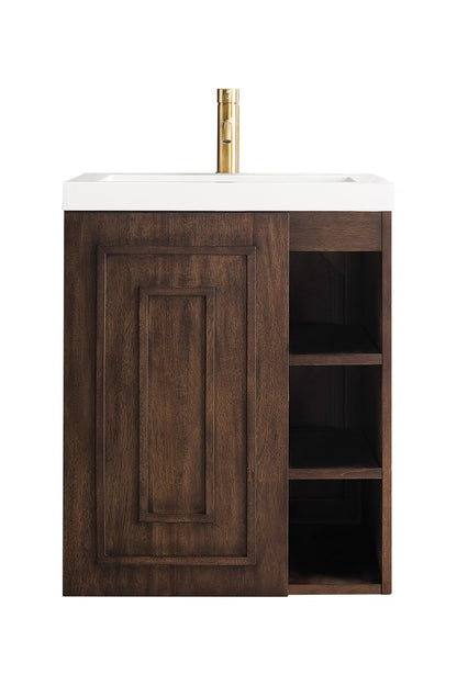 James Martin - Alicante 24" Single Vanity, Mid-Century Acacia w/ White Glossy Composite Stone Top - E110V24MCAWG view 1