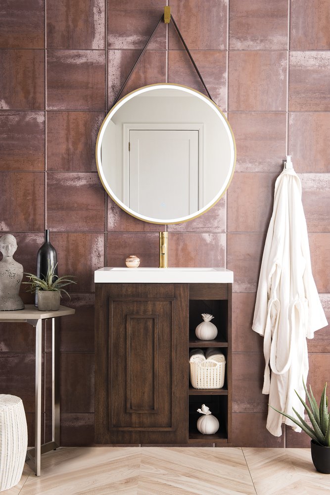 James Martin - Alicante 24" Single Vanity, Mid-Century Acacia w/ White Glossy Composite Stone Top - E110V24MCAWG view 2