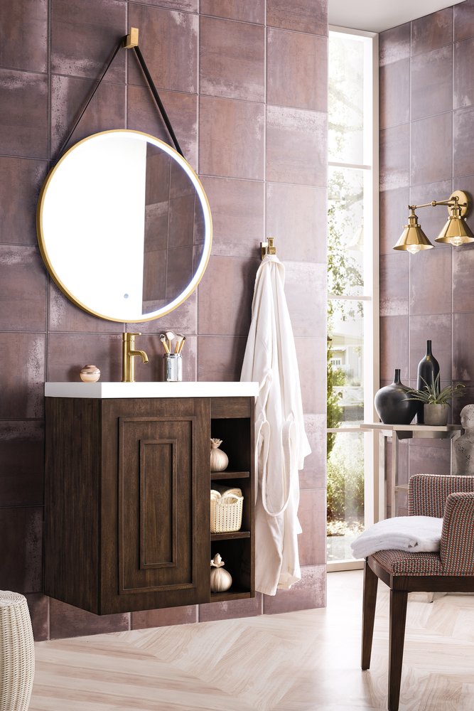 James Martin - Alicante 24" Single Vanity, Mid-Century Acacia w/ White Glossy Composite Stone Top - E110V24MCAWG view 3
