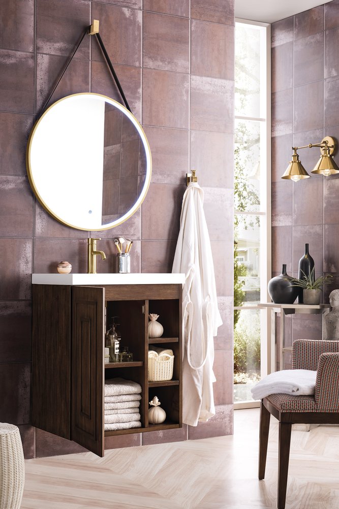 James Martin - Alicante 24" Single Vanity, Mid-Century Acacia w/ White Glossy Composite Stone Top - E110V24MCAWG view 4