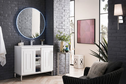 James Martin - Alicante 39.5" Single Vanity, Glossy White, Brushed Nickel w/ White Glossy Composite Stone Top - E110V39.5GWBNKWG view 3