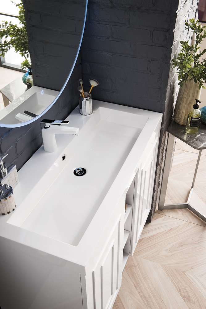 James Martin - Alicante 39.5" Single Vanity, Glossy White, Brushed Nickel w/ White Glossy Composite Stone Top - E110V39.5GWBNKWG view 5