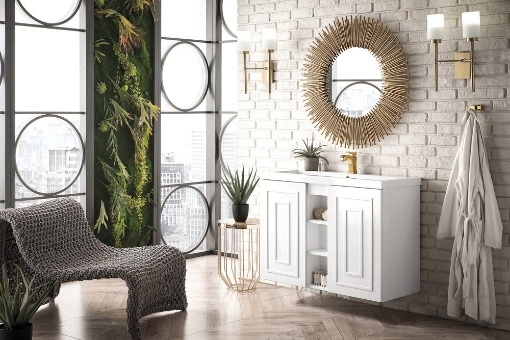 James Martin - Alicante 39.5" Single Vanity, Glossy White w/ White Glossy Composite Stone Top - E110V39.5GWWG view 3